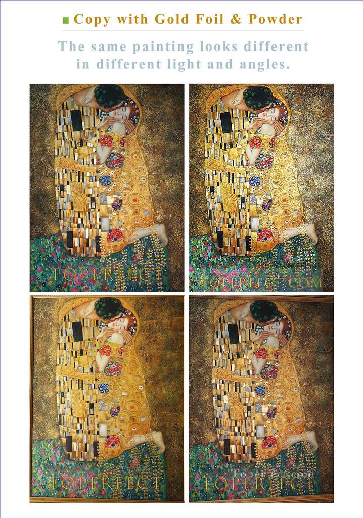 Copy of The Kiss Gustav Klimt with Gold Foil Golden Powder Please Save Image and Enlarge to See Details Oil Paintings